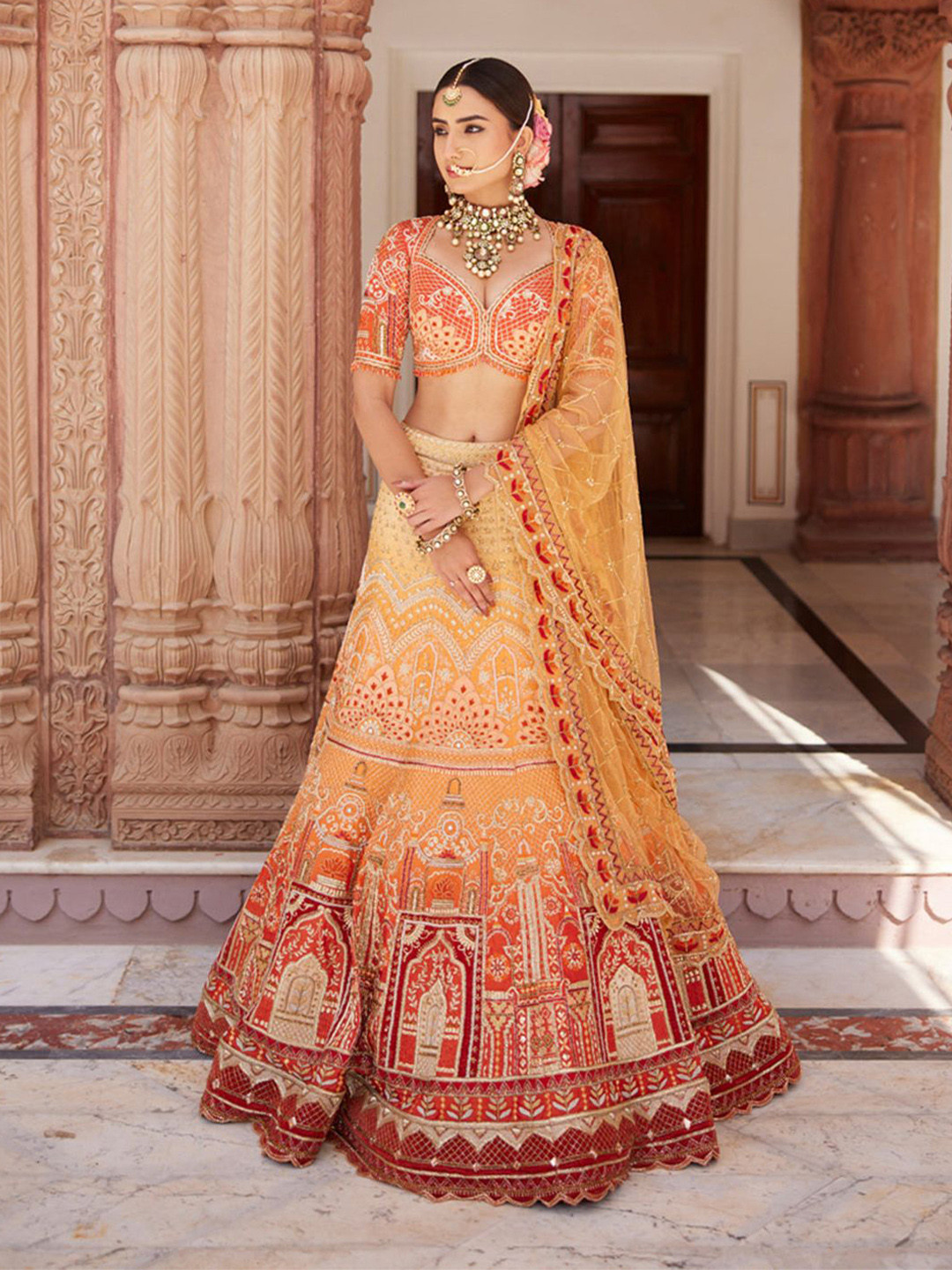 KIASA By Ronak & Shruti Embellished Satin Ready to Wear Lehenga Blouse With Dupatta