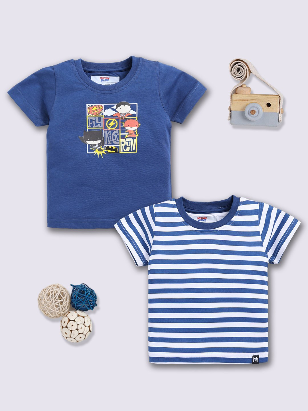 YK X Minute Mirth Boys Set of 2 Justice League Printed Pure Cotton T-shirts