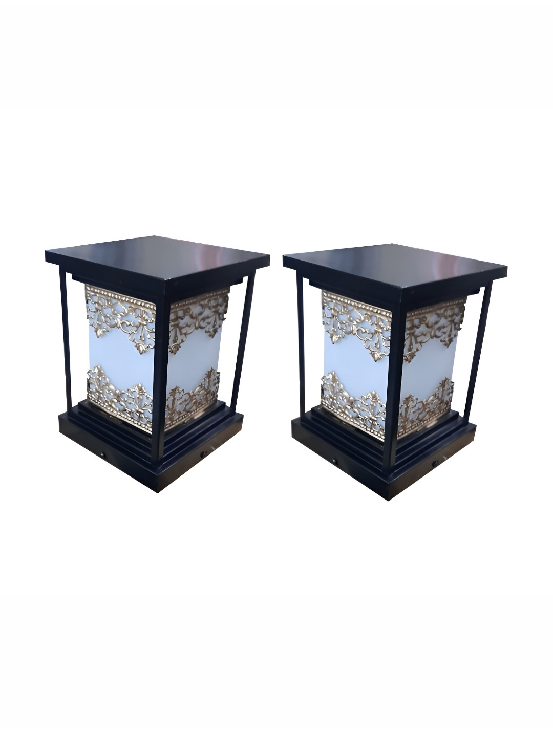 DENICRAAS Black & White 2 Pieces Textured Qube Shaped Outdoor Lamps