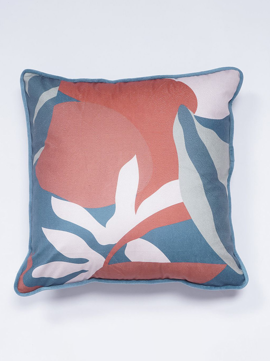 SANSKRUTIHOMES White & Blue Floral Printed Velvet Square Cushion Covers