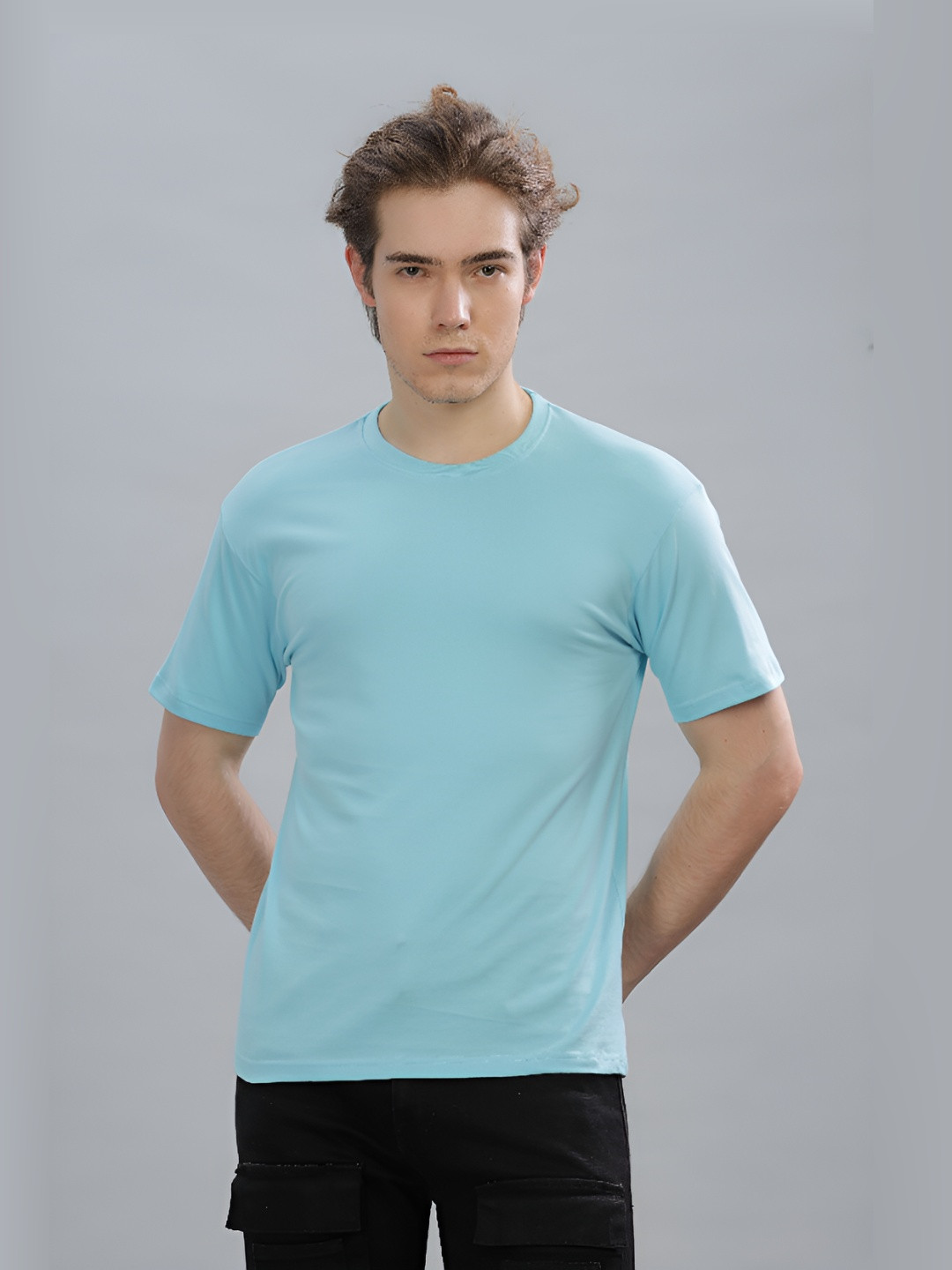 FALTU.CO Men Solid Round Neck Pure Cotton Oversized T-shirt