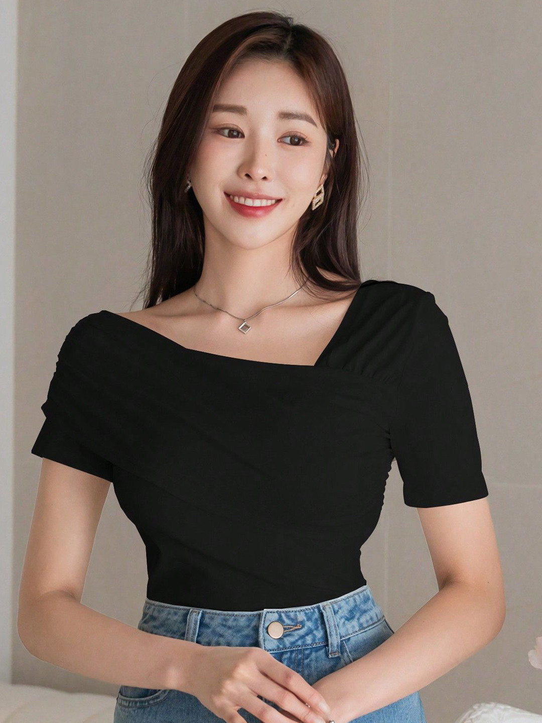Womenster Women Solid V-Neck Top