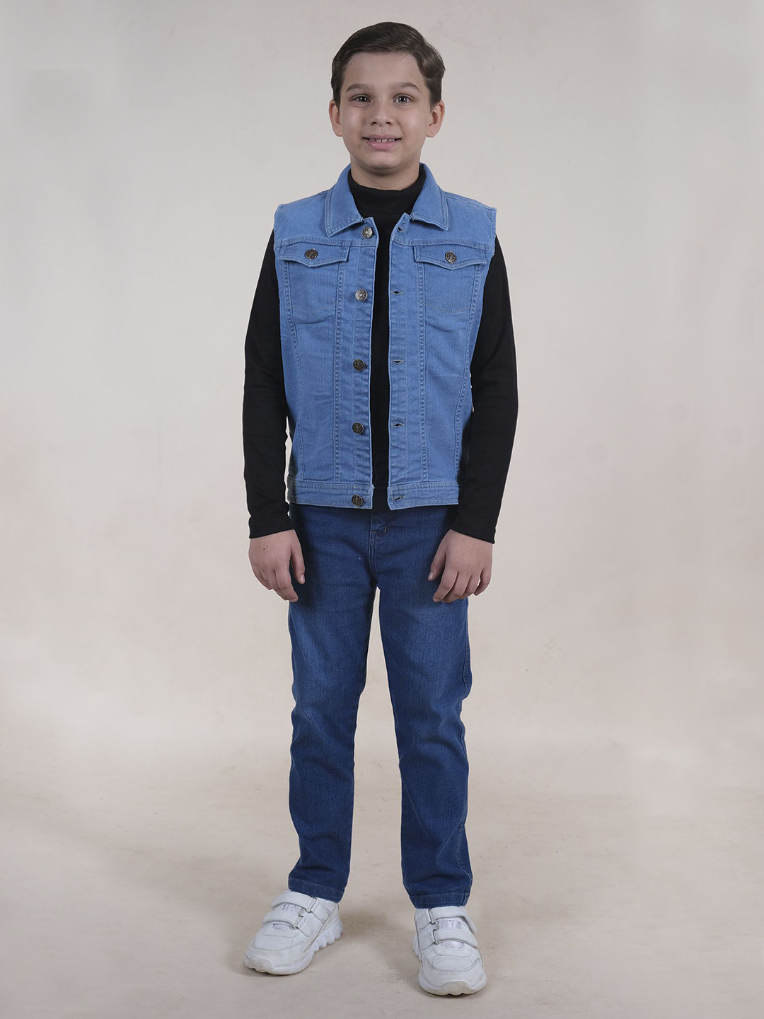 KiddoPanti Boys High Neck Cotton T-shirt With Jeans & Jacket