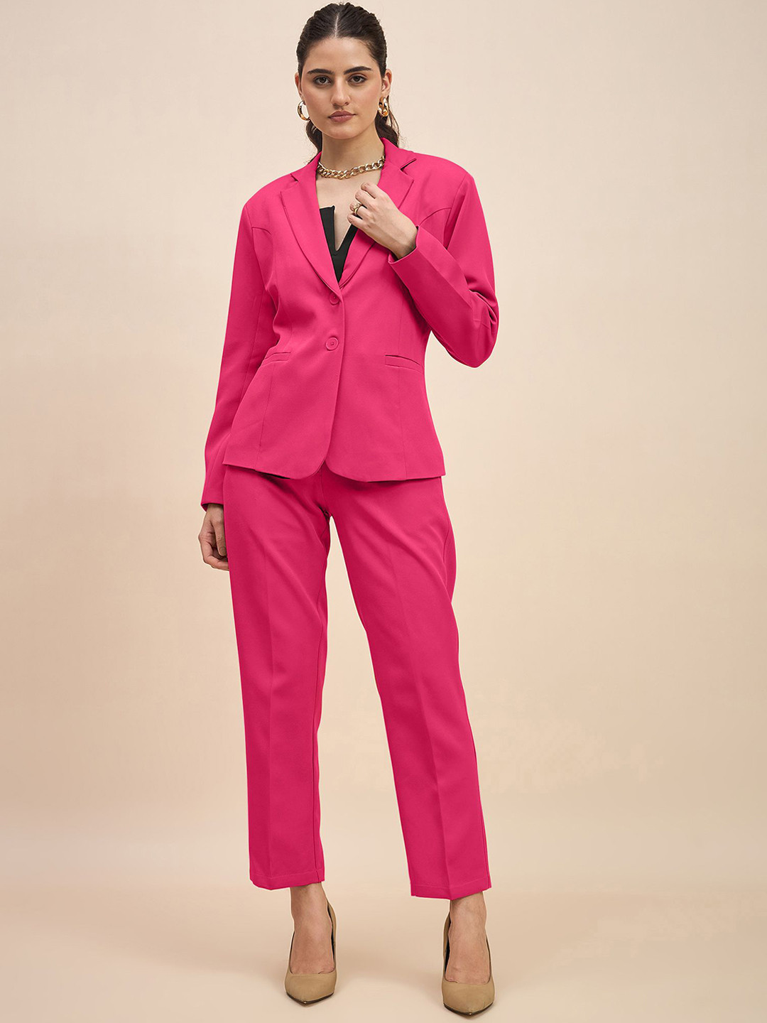 BRINNS Women Solid Single-Breasted Notched Lapel Long Sleeves Two-Piece Formal Suit