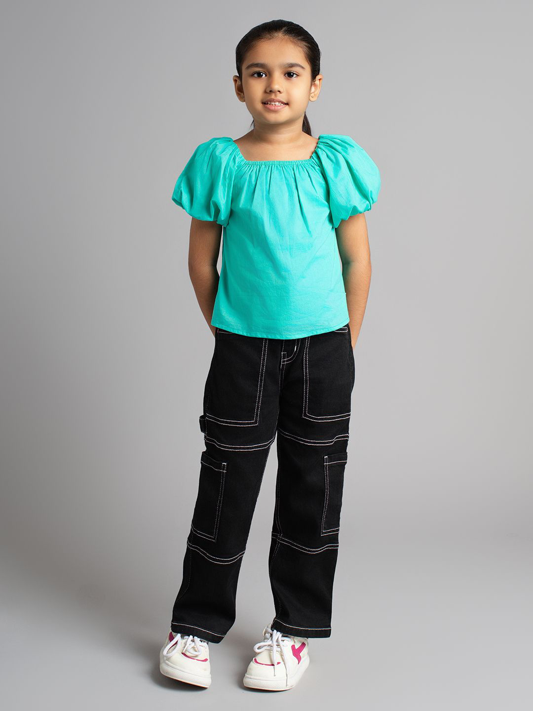 Ed-a-Mamma Girls Solid Square Neck Cotton Top