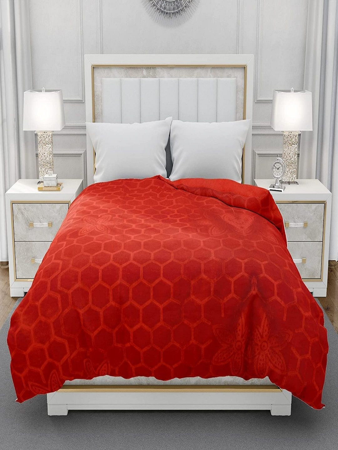 CHICERY Red Geometric Heavy Winter Double King Bed Blanket