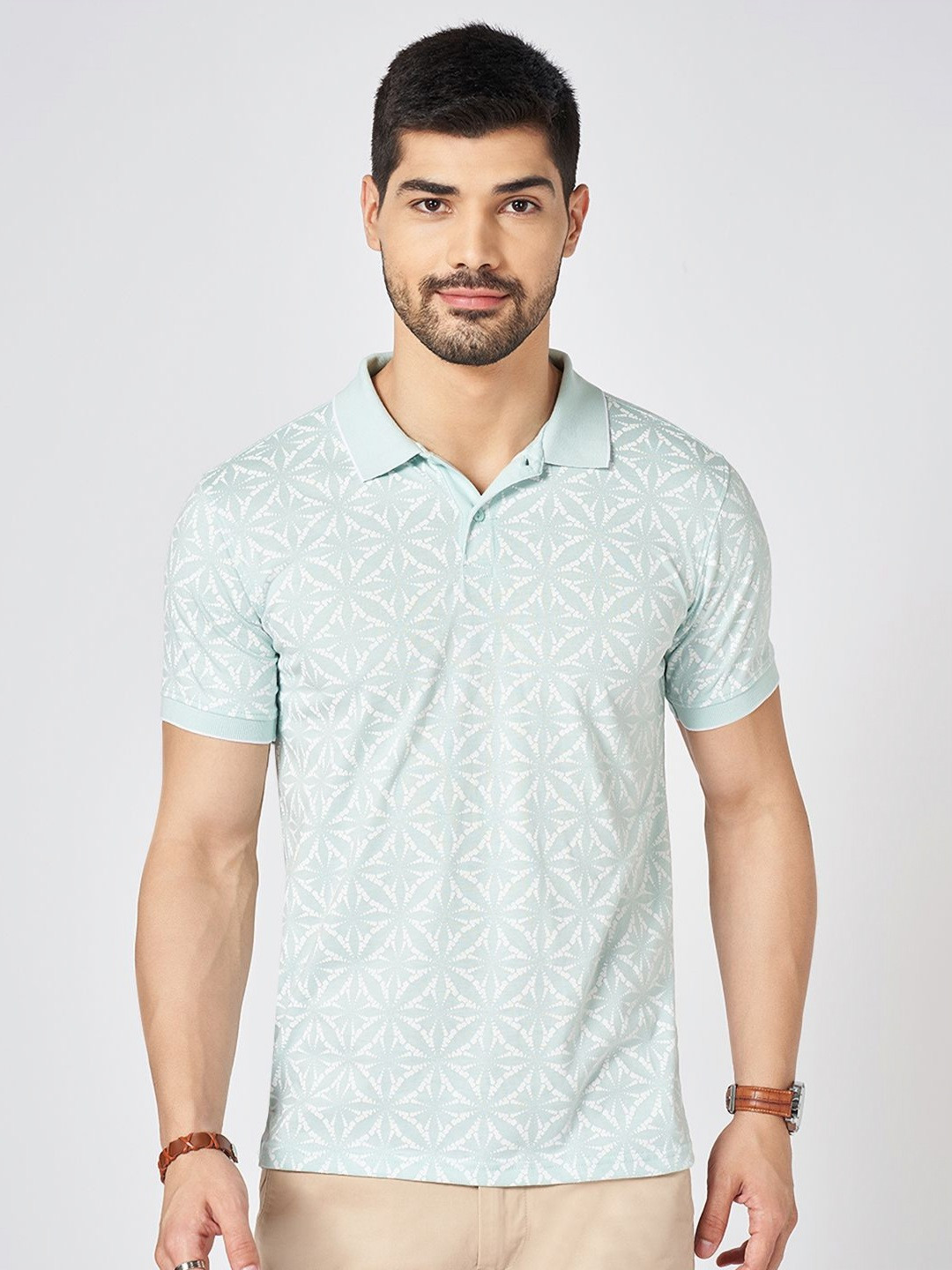 BYFORD by Pantaloons Men Geometric Printed Polo Collar Cotton Slim Fit T-shirt