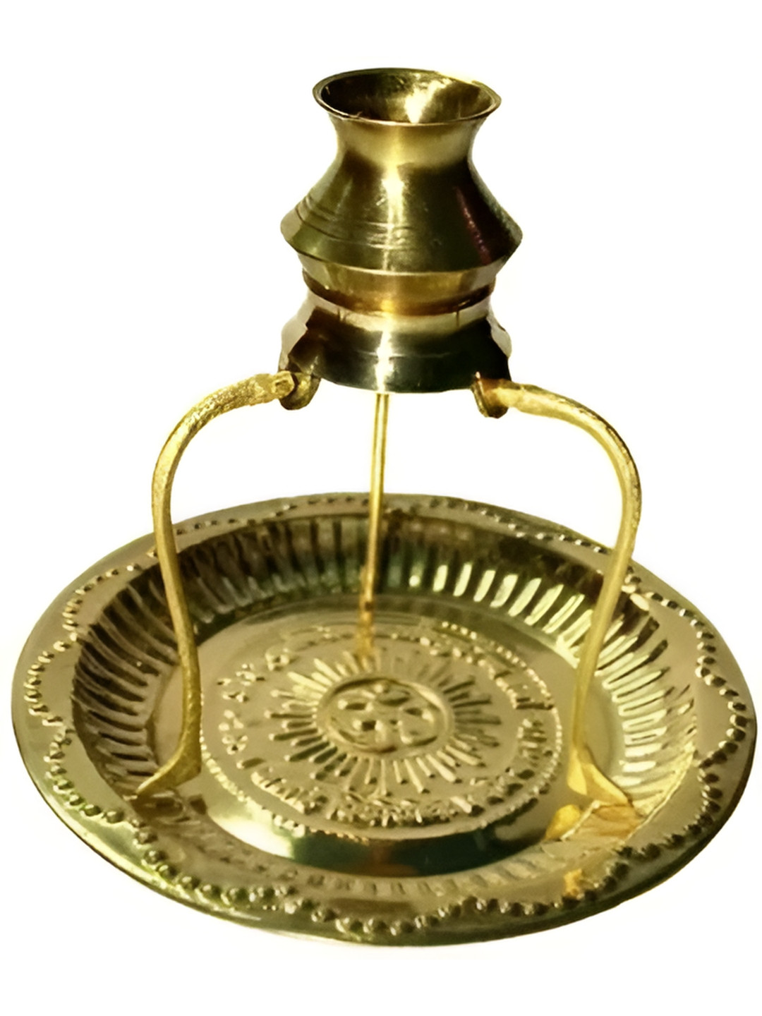 Navyaksh Pooja Plate Thali with Shivling Stand and Abhishek Lota Gold Brass Metallic Prayer Room Set of 3 Small Showpieces - 3.1 Inches