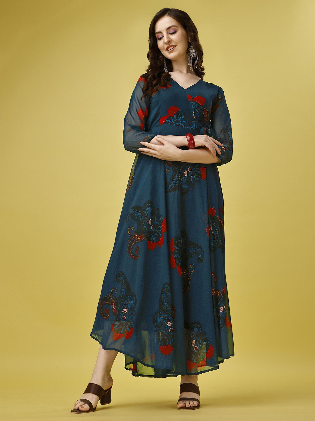 Fashion2wear Print Georgette Wrap Maxi Dress
