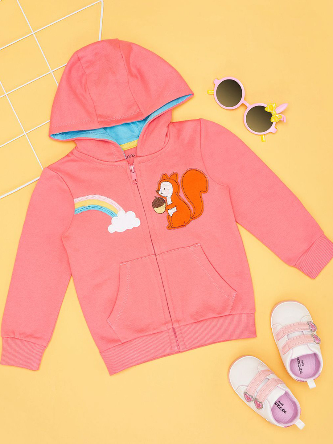 Pantaloons Baby Girls Graphic Printed Hood Cotton Front-Open Sweatshirt