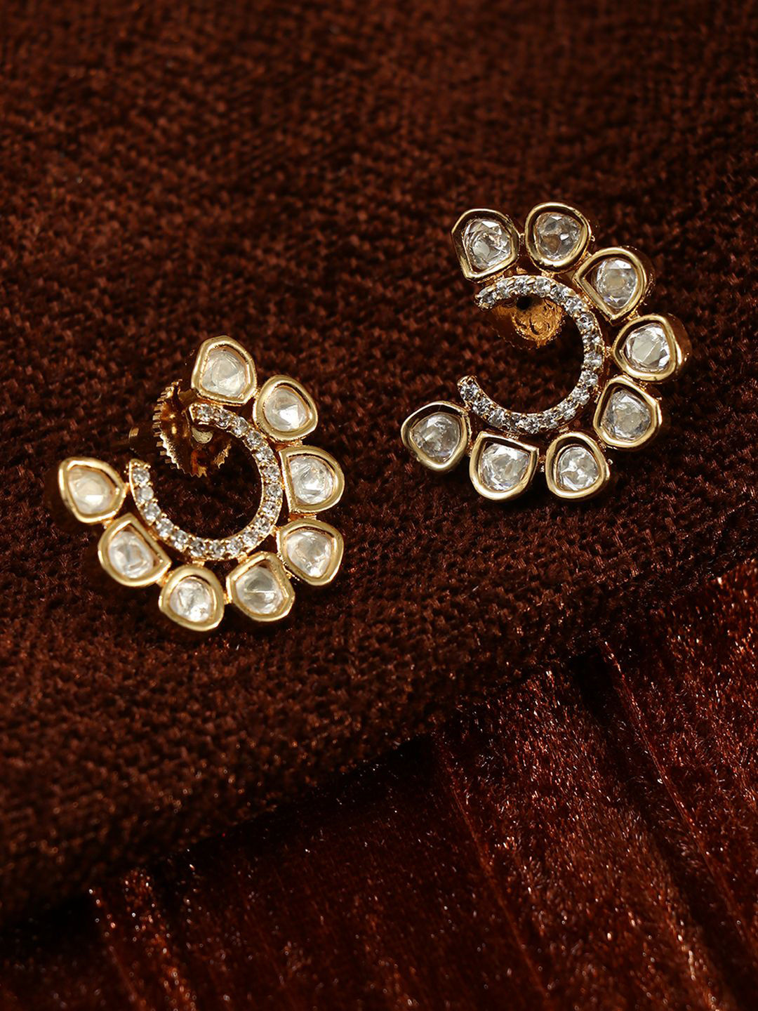 House of Pataudi Gold Plated Kundan Studded C-Shape Studs
