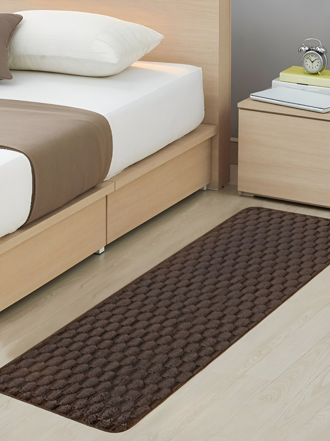 FABINALIV Brown Geometric Cotton Bedside Runner