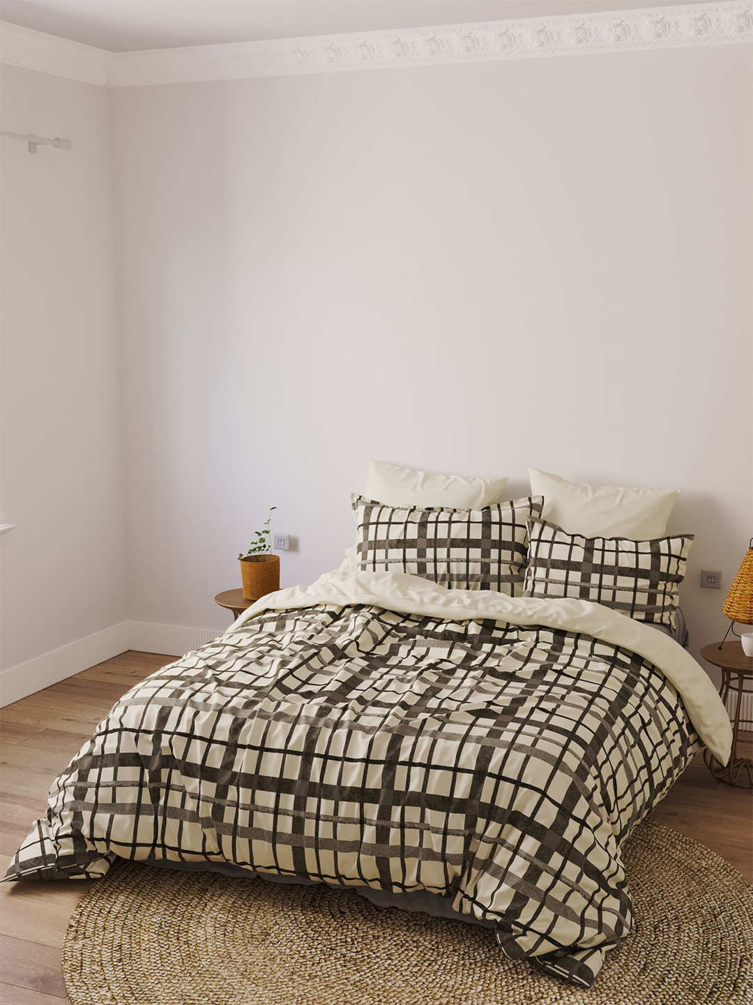 LABHAM Easyliving Black Conversational Pure Cotton 180 TC King Fine Bedsheet with 2 Pillow Covers-108 x 108 inches