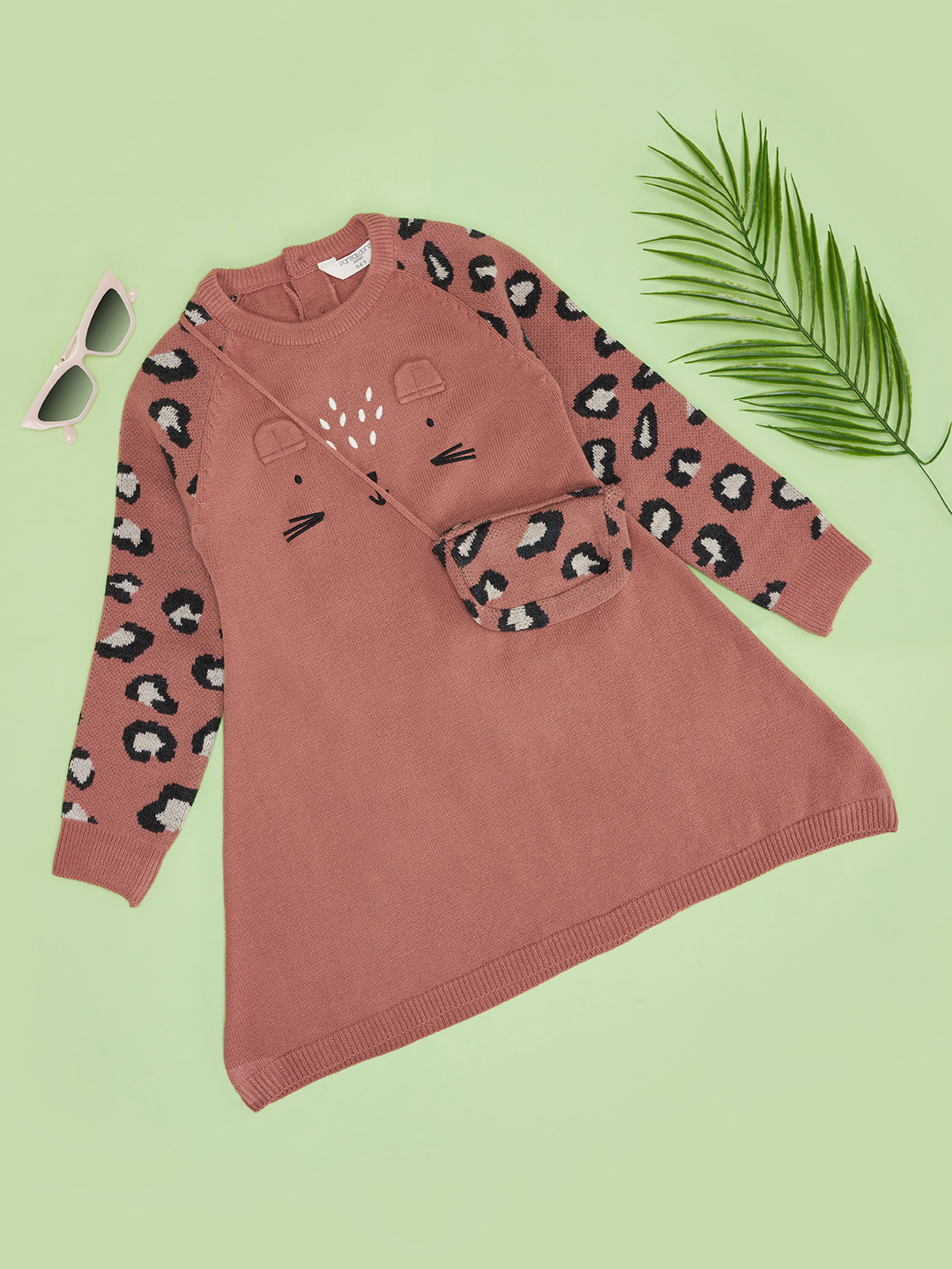 Pantaloons Junior Girls Animal Printed A-Line Midi Jumper Dress With Bag