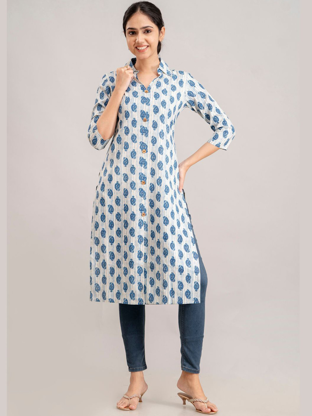 GORDHAN Ethnic Motifs Printed Mandarin Collar A-Line Kurta