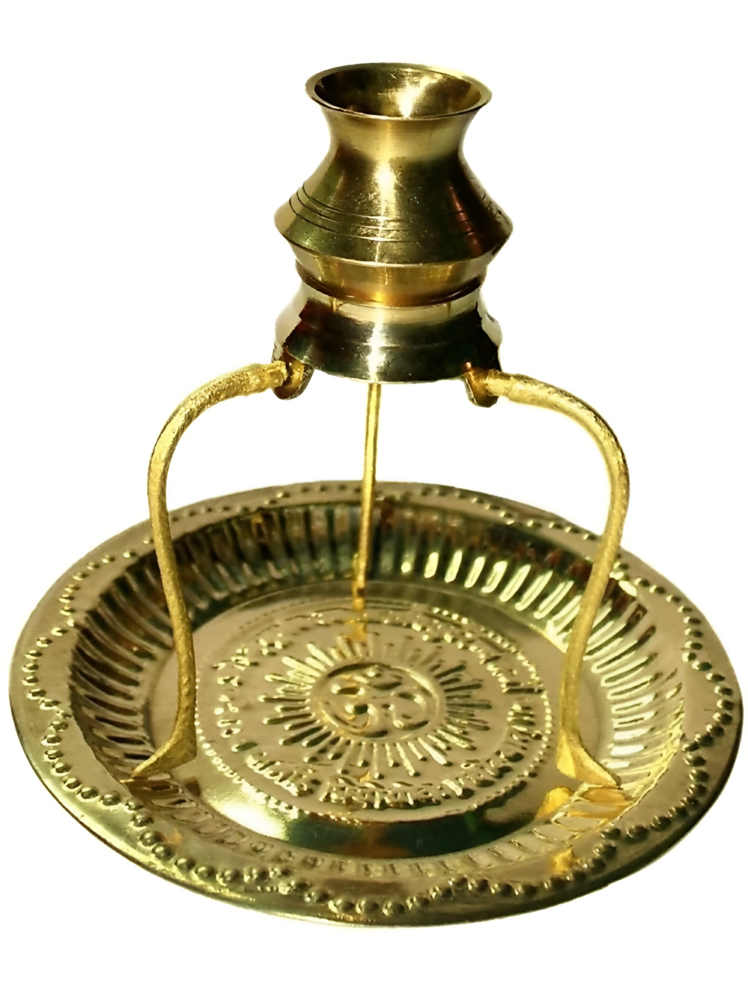 Navyaksh Pooja Thali with Tripai and Lota Gold Brass Metallic Living Room Set of 3 Small Showpieces - 3.1 Inches