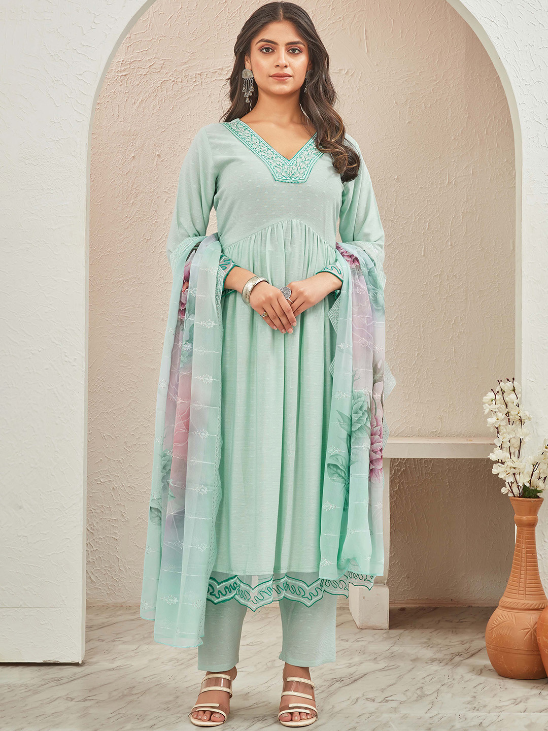 TWINS LADY V Neck Straight Kurta & Trousers With Dupatta