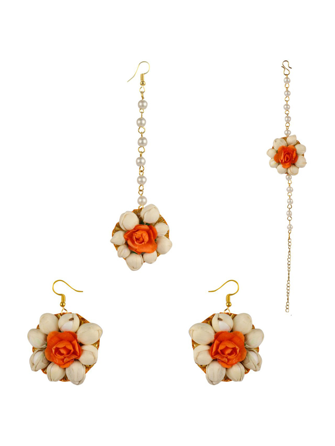 Daizy Girls Flower Bracelet and Earrings With Maang Tika