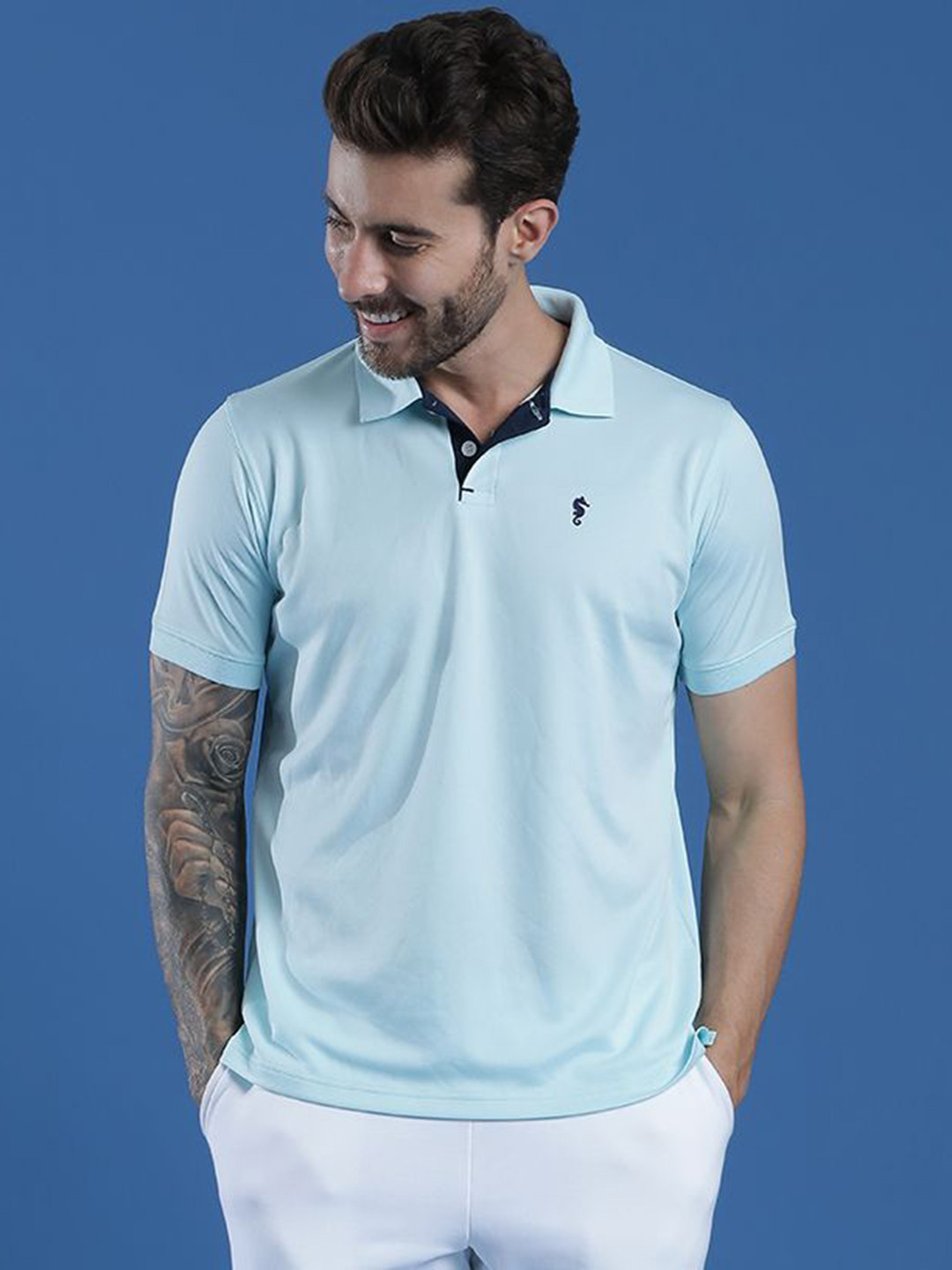EPPE Men Polo Collar Casual Half Sleeve Textured T-Shirt