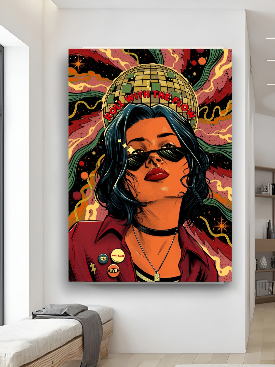 Artsense Orange Coloured & Black Unframed Canvas Wall Art