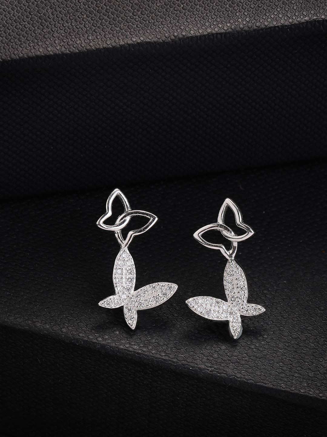 PANASH 925 Sterling Silver Rhodium-Plated Cubic Zirconia Studded