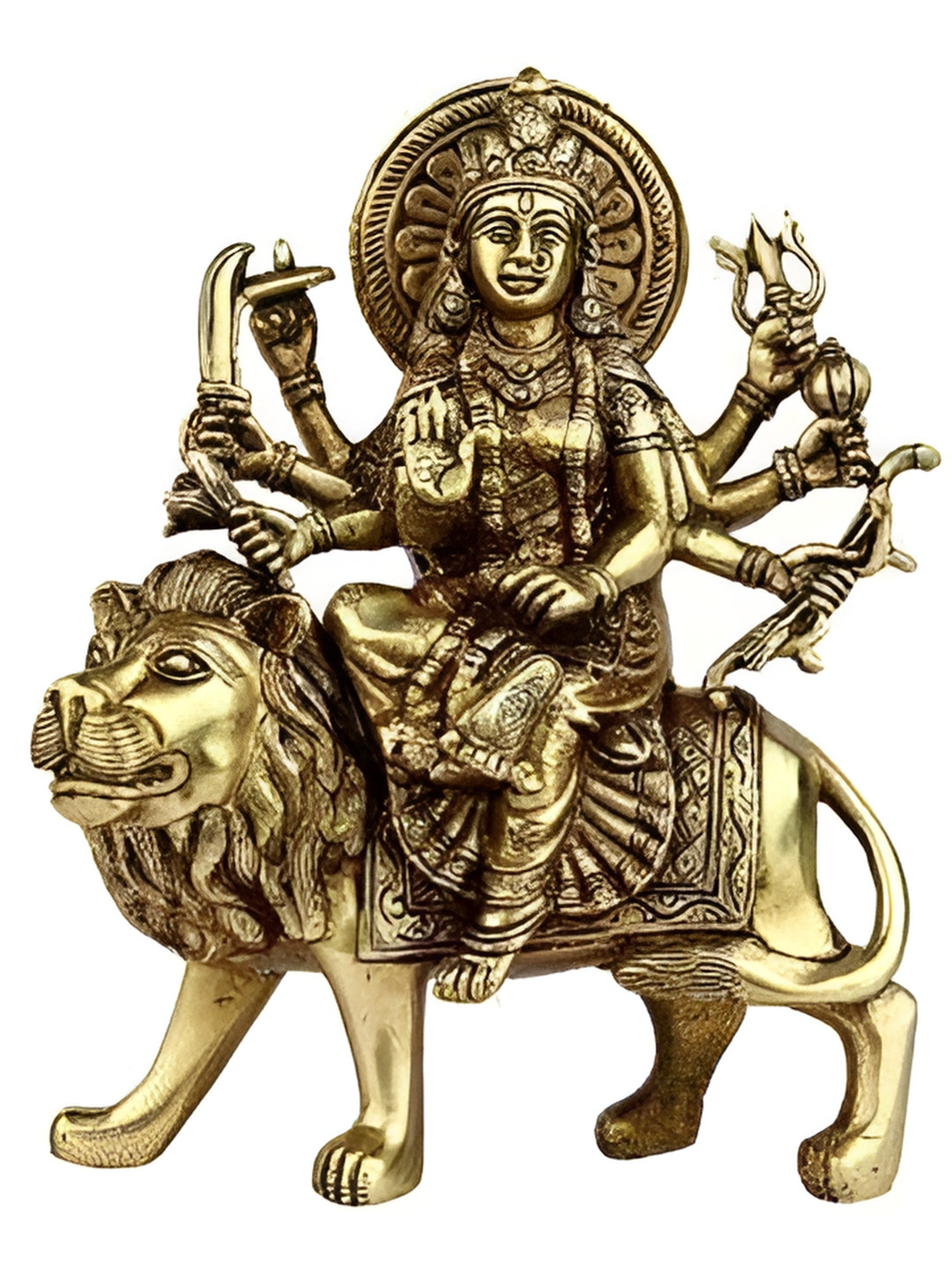 Navyaksh Shri Durga Yellow Metal Metallic Prayer Room Small Showpiece - 3.1 Inches