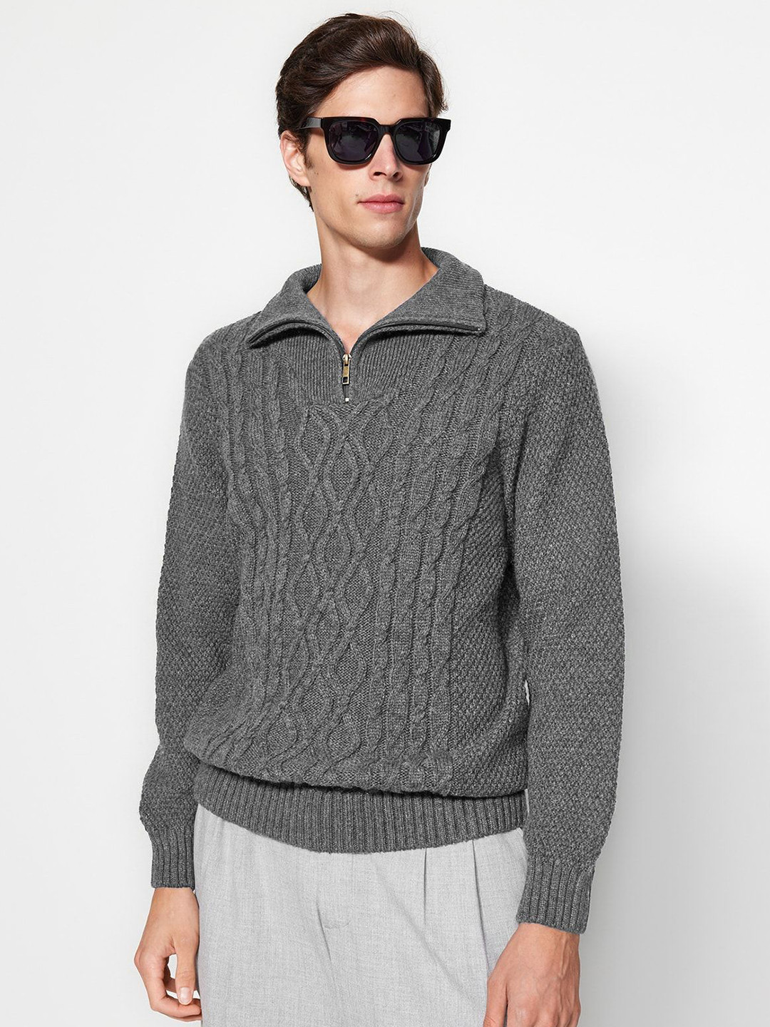 Trendyol Men Turtle Neck Self Design Sweater
