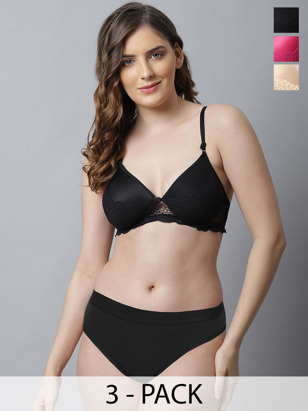 AROUSY Pack Of 3 Women Cotton Lightly-Padded Lingerie Sets for Lingerie Set