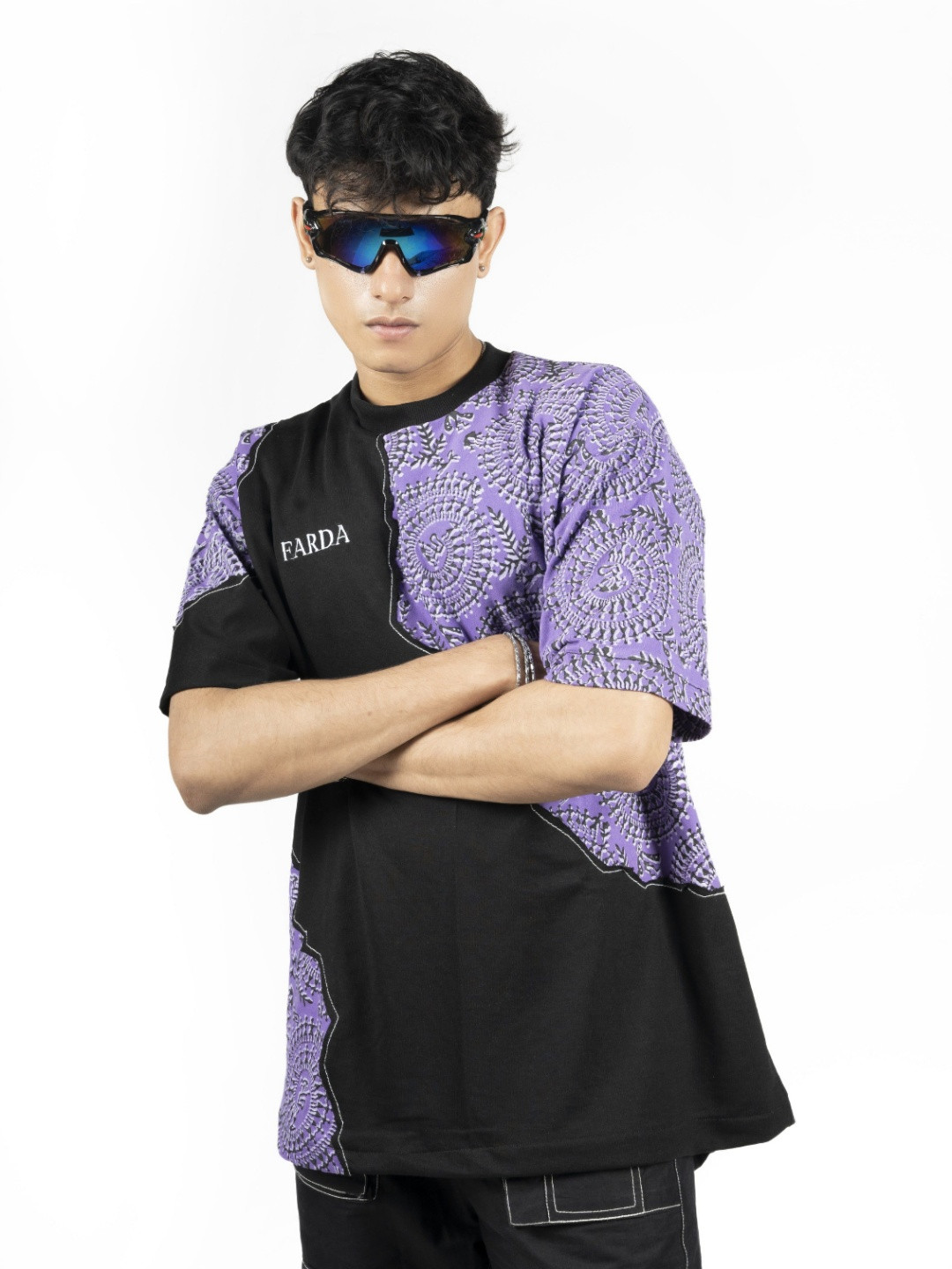 FARDA Unisex Colourblocked Round Neck Cotton Oversized T-shirt