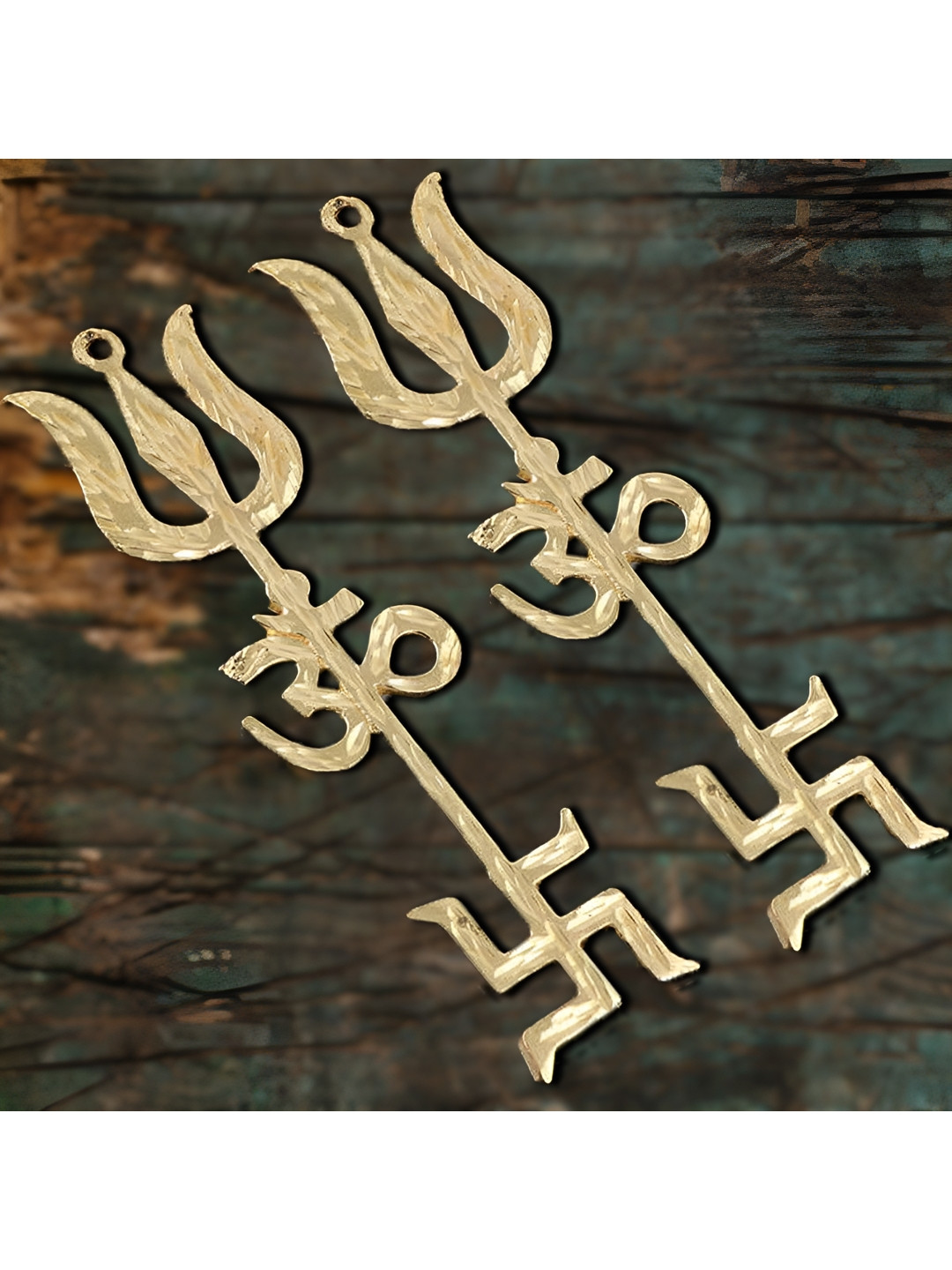 Navyaksh Trishakti Yantra Gold Brass Metallic Home Office Set of 2 Small Showpieces - 3.1 Inches