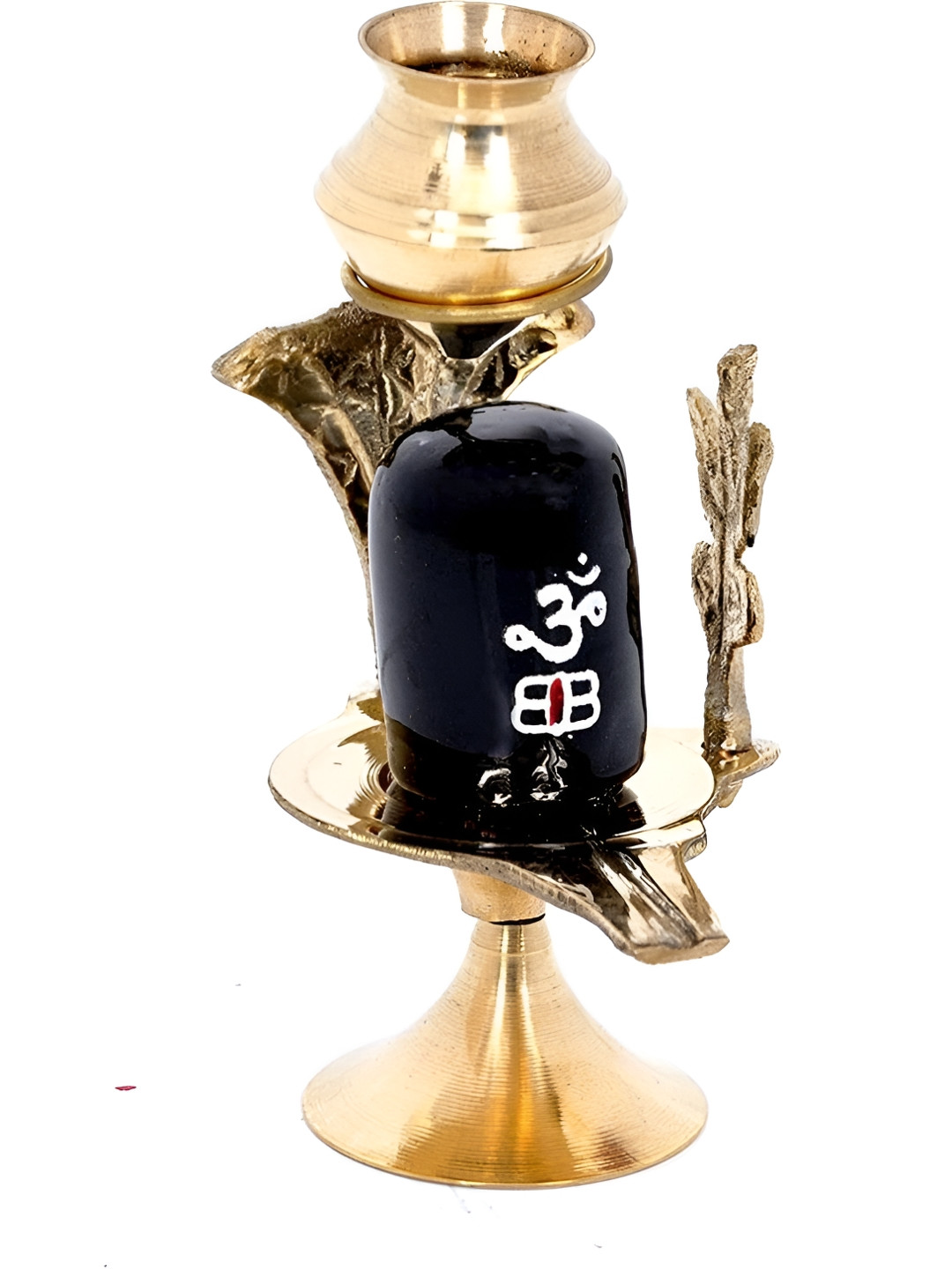 Navyaksh Shivling with Abhishek Patra and Trishul, Nag Gold Brass Metallic Prayer Room Set of 3 Small Showpieces - 3.1 Inches