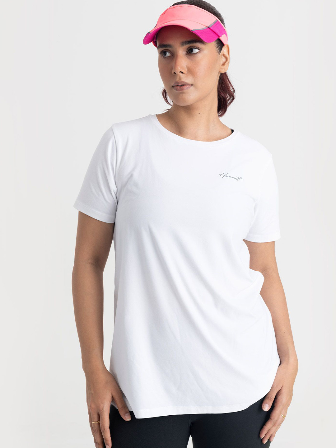 Hunnit Women Zen Mesh Panel Round Neck Regular Fit Activewear Top