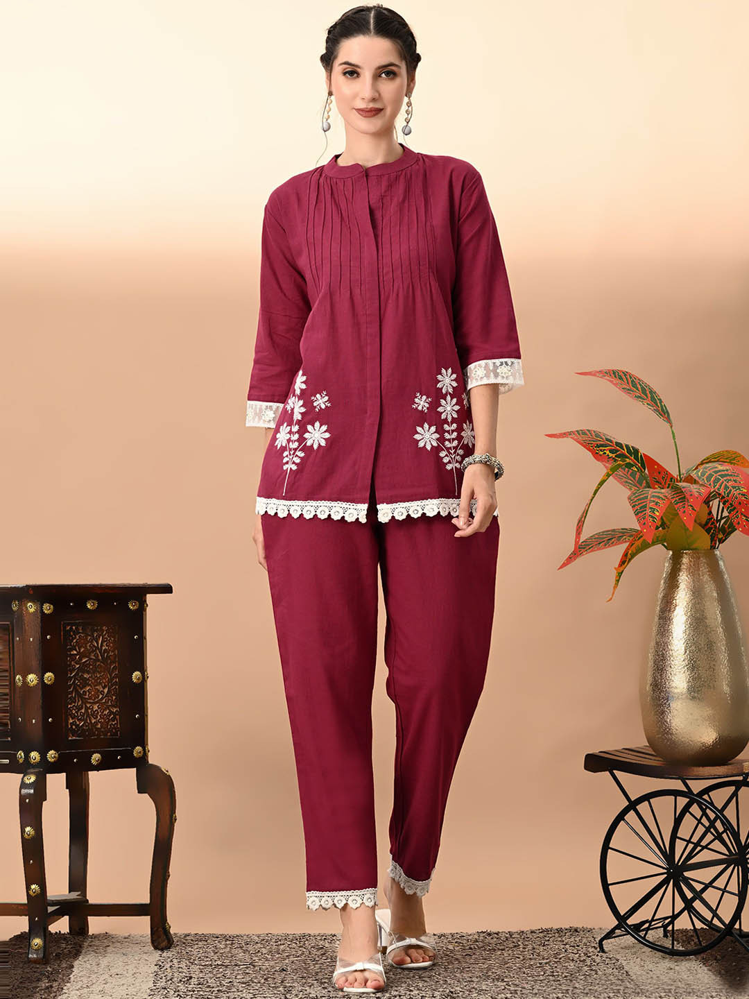 DHROOV TARA Embroidered Pure Cotton Top & Trouser
