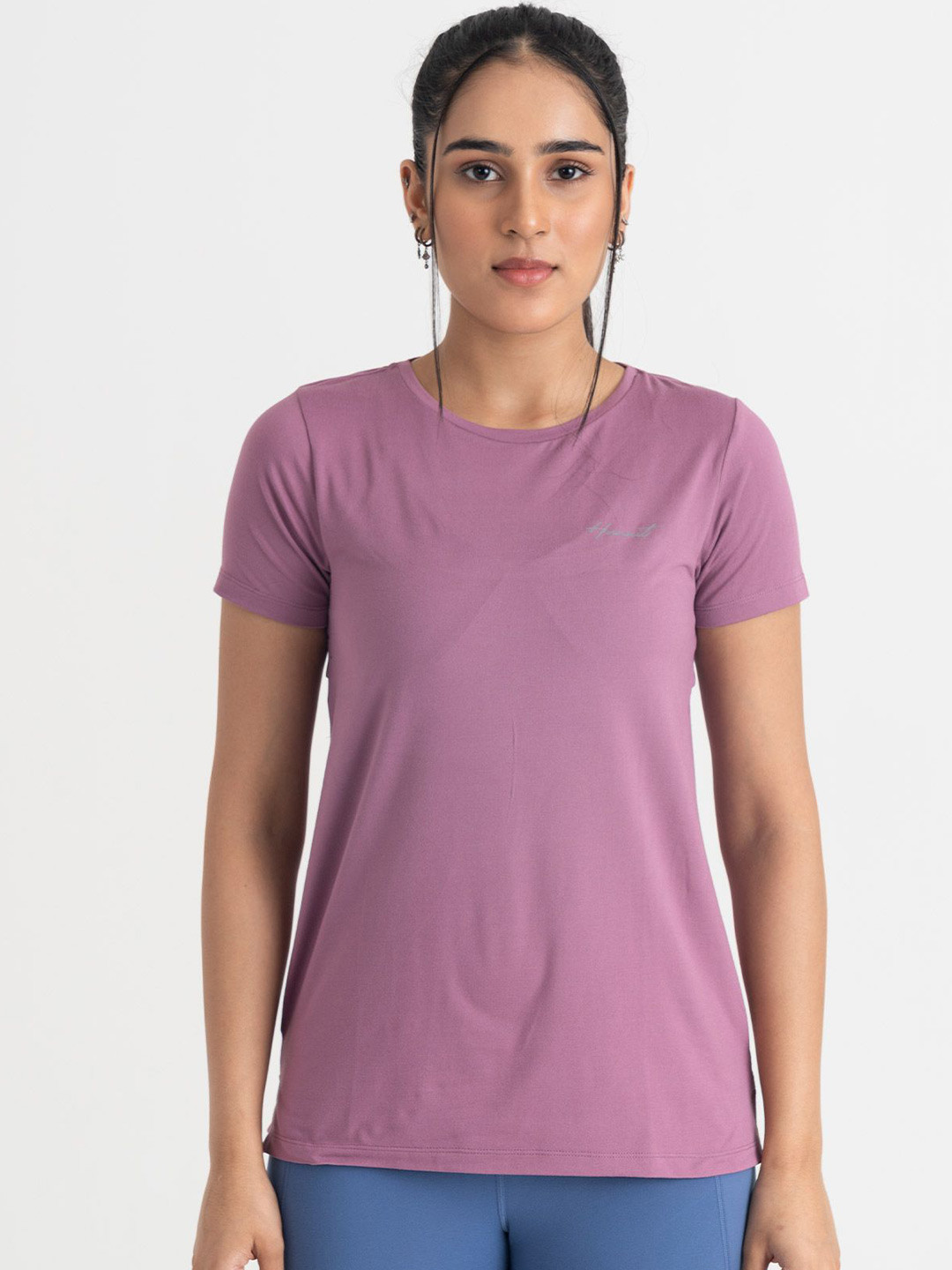 Hunnit Women Zen Mesh Panel Round Neck Regular Fit Activewear Top