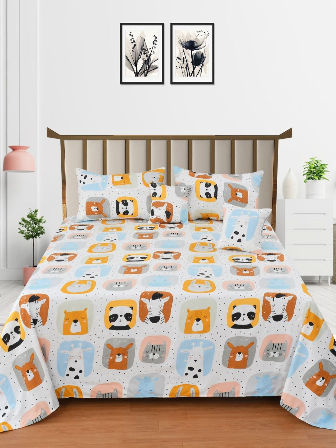 MORADO White & Blue Cartoon Characters Double Queen Superfine Bedding Set