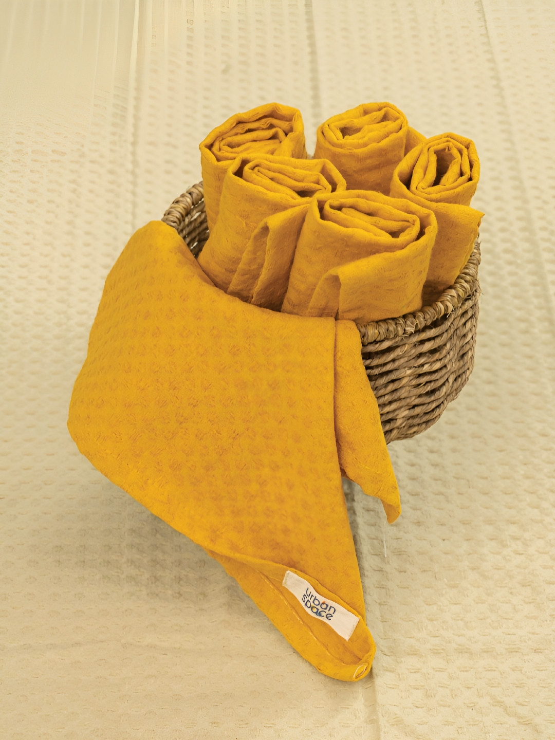 URBAN SPACE 6-Pcs Yellow Textured Cotton Table Napkins