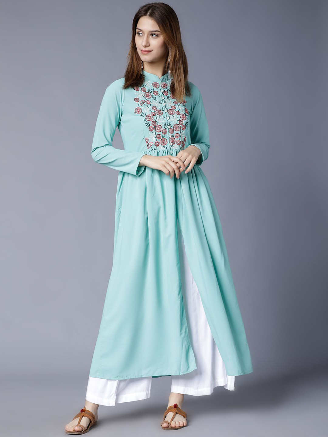 Vishudh Blue Floral Embroidered Anarkali Kurta