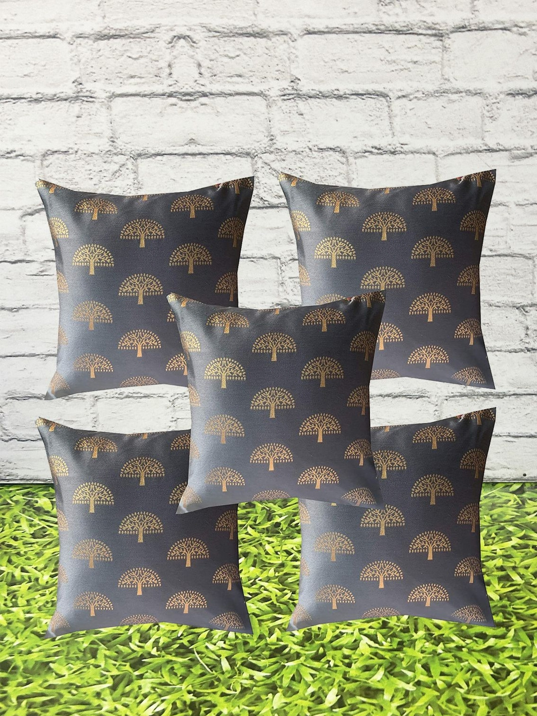 Pink Parrot Ethnic Motifs Jacquard Breathable 5 Pcs Cushion Covers - 16.1 x 16.1 Inches