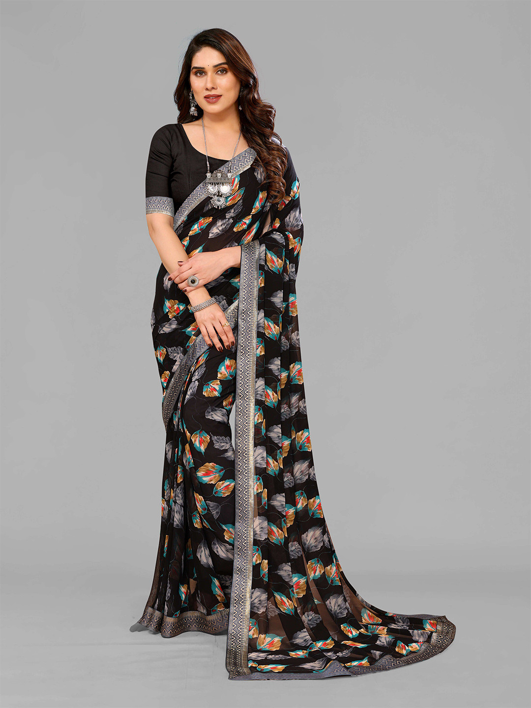 saretramall Ethnic Motifs Printed Pure Georgette Saree