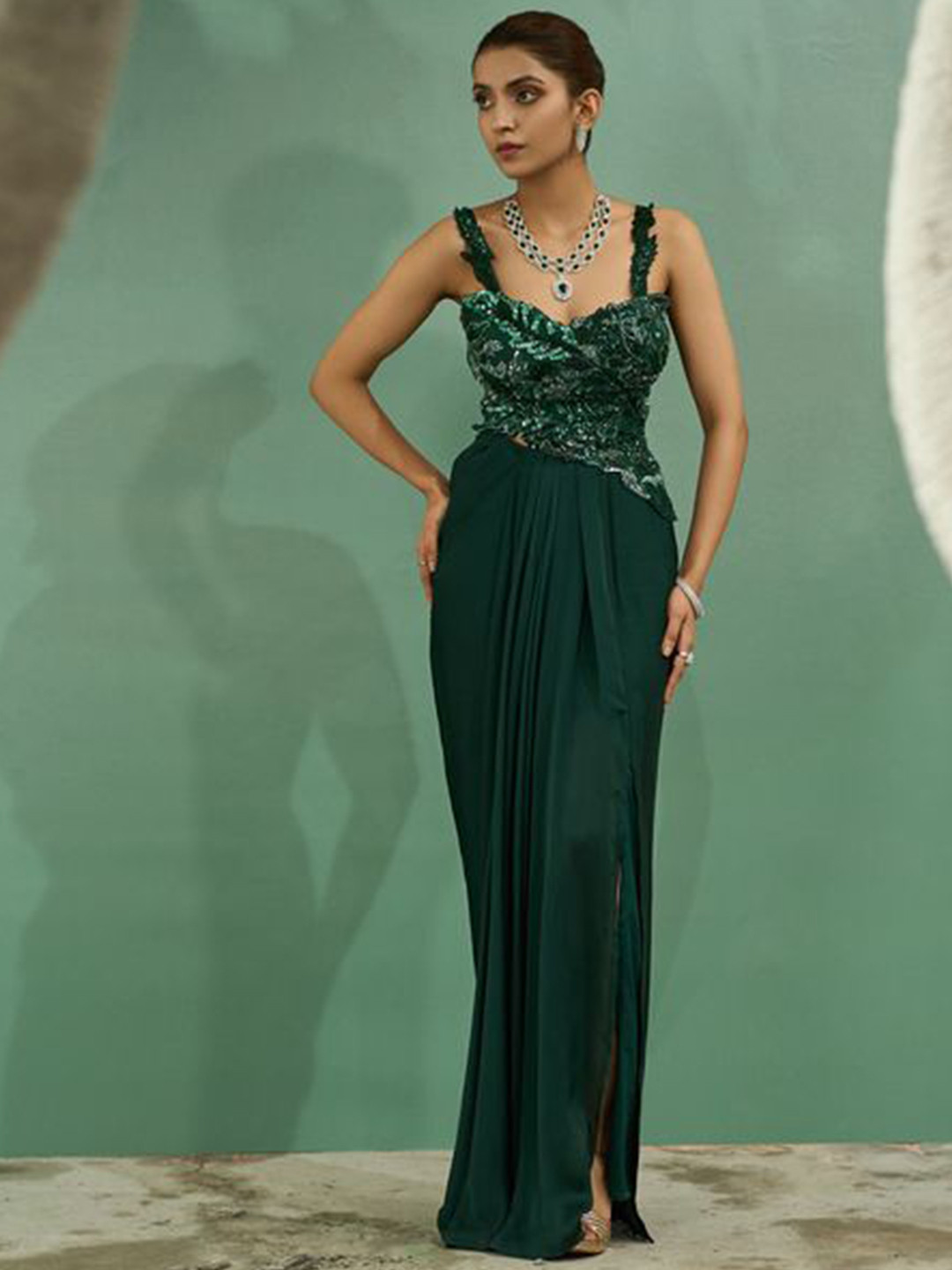ONE KNOT ONE Embroidered Top & Maxi Drape Skirt