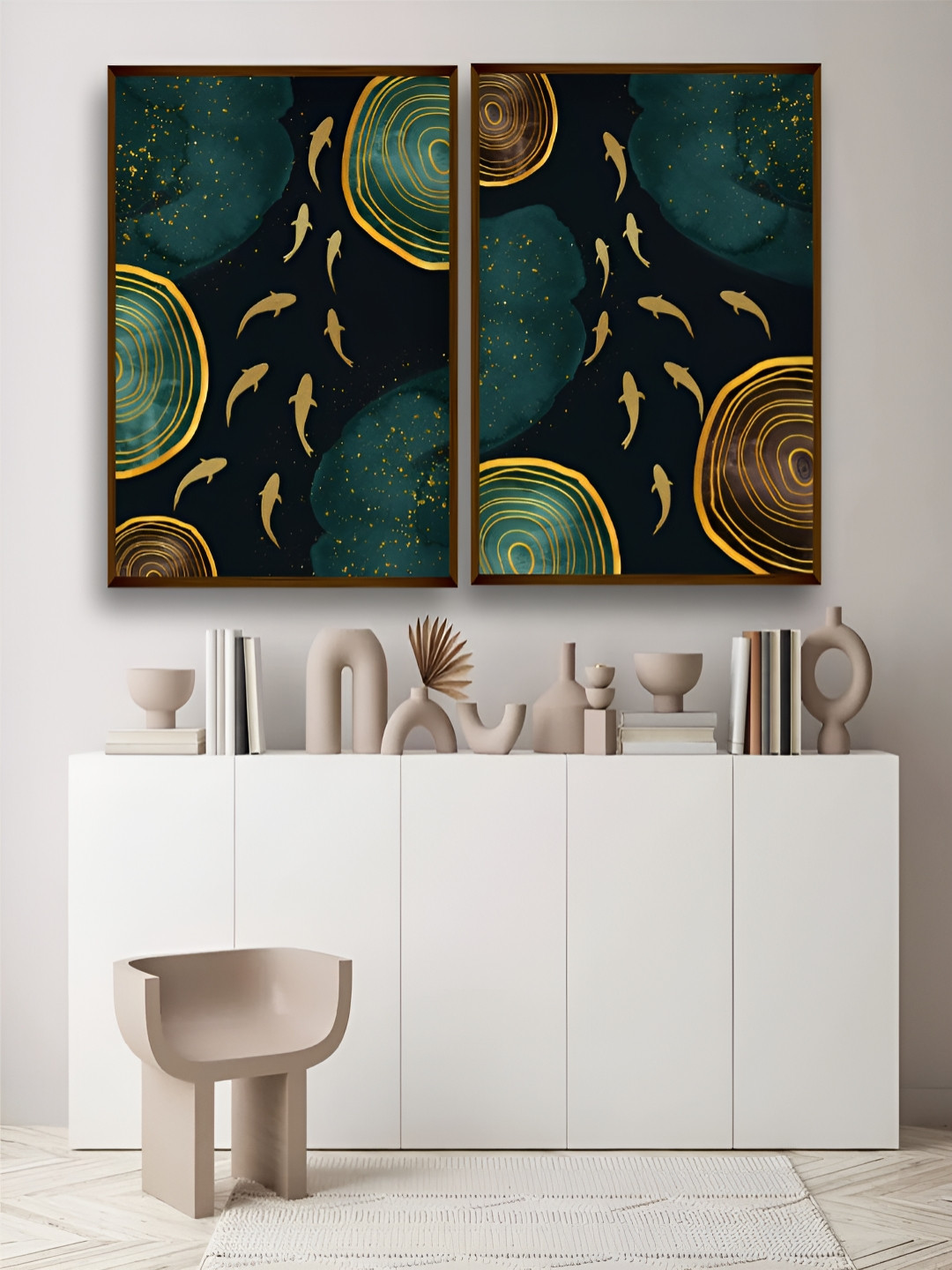 Artsense Green & Gold-Toned 2 Pieces Unframed Canvas Wall Art