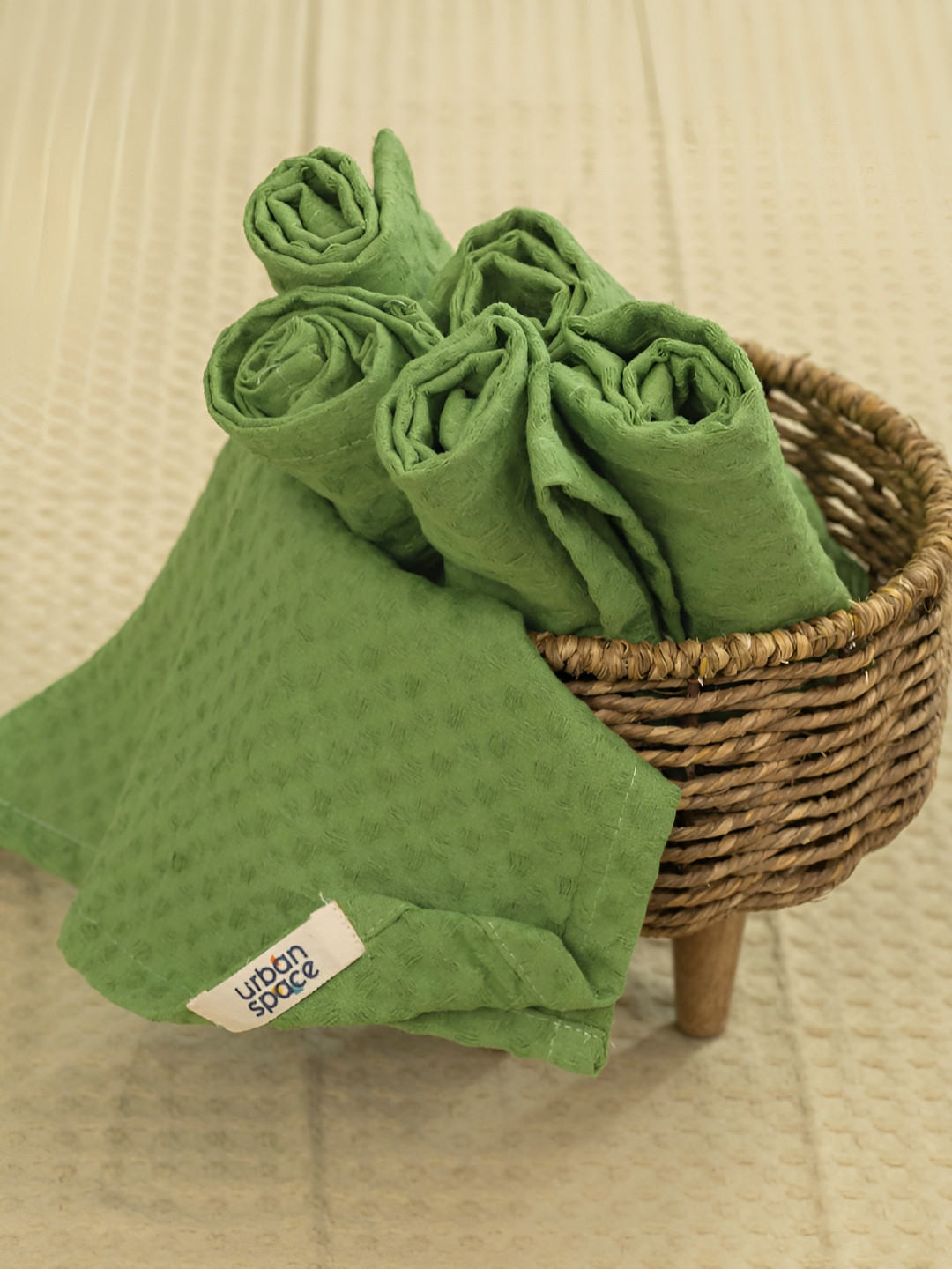 URBAN SPACE Waffle 6Pcs Green Cotton Table Napkins