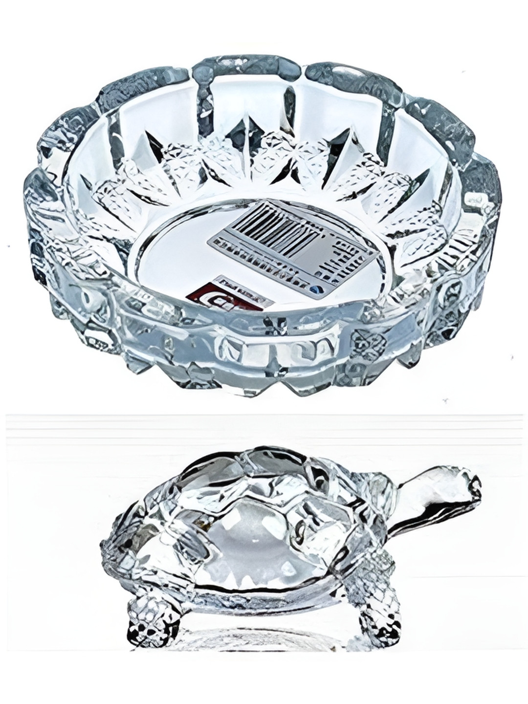 Navyaksh Turtle with Plate White Crystal Glossy Prayer Room Set of 2 Small Showpieces - 3.1 Inches
