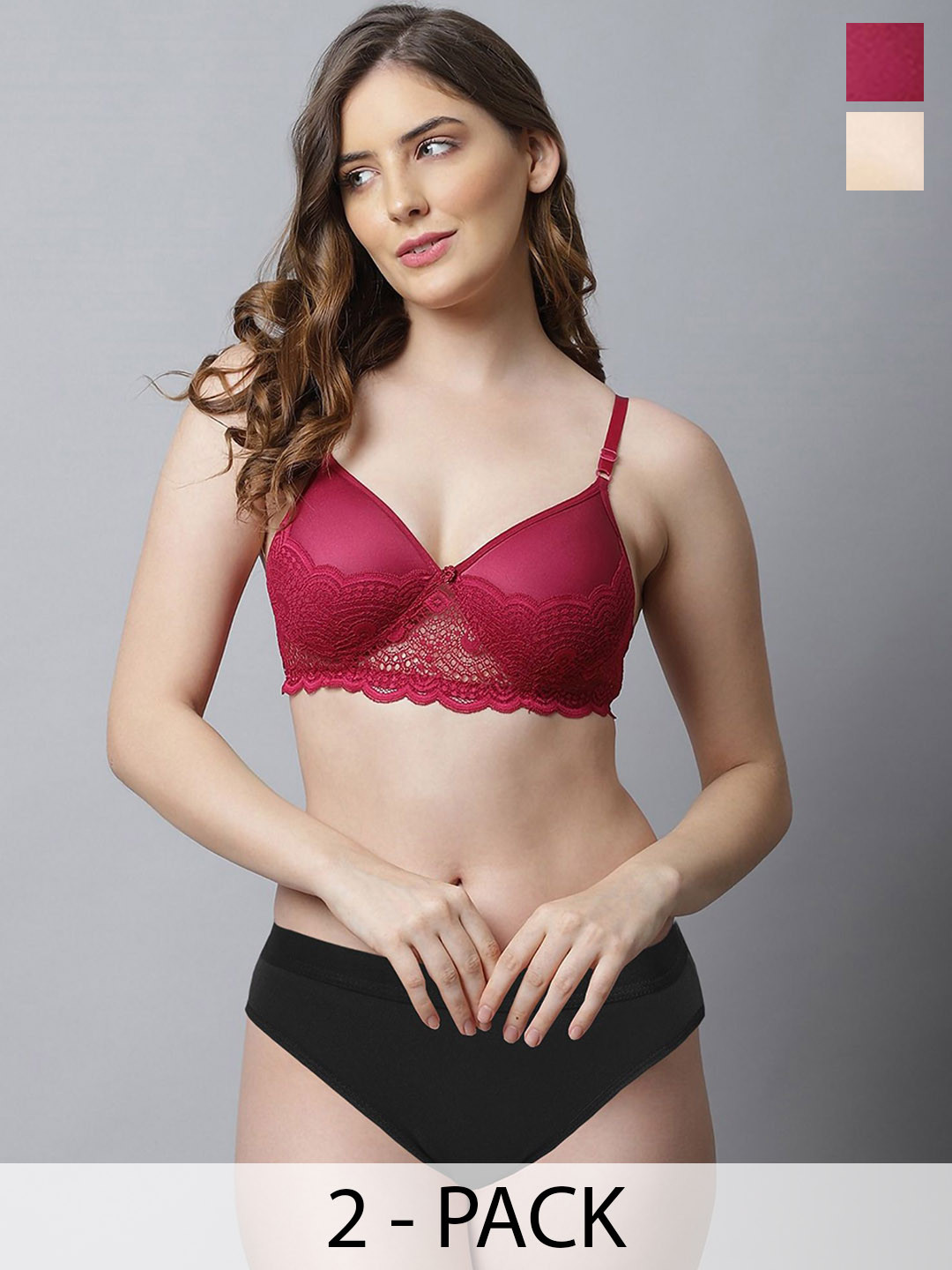AROUSY Women Pack Of 2 Self-Design Cotton Lingerie Sets