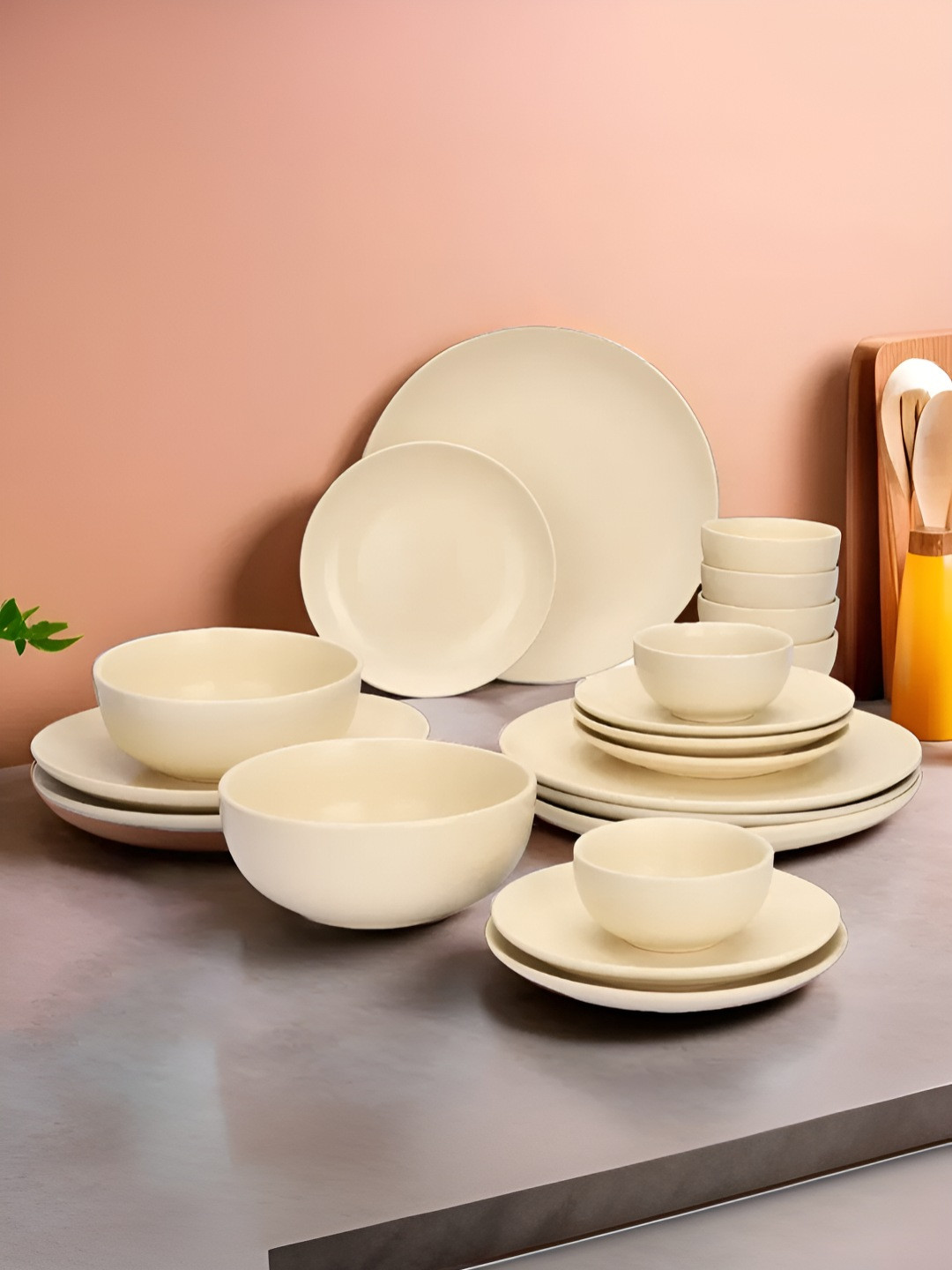 The Better Home Cream Solid Ceramic Microwave Safe 20 Piece Dinner Set