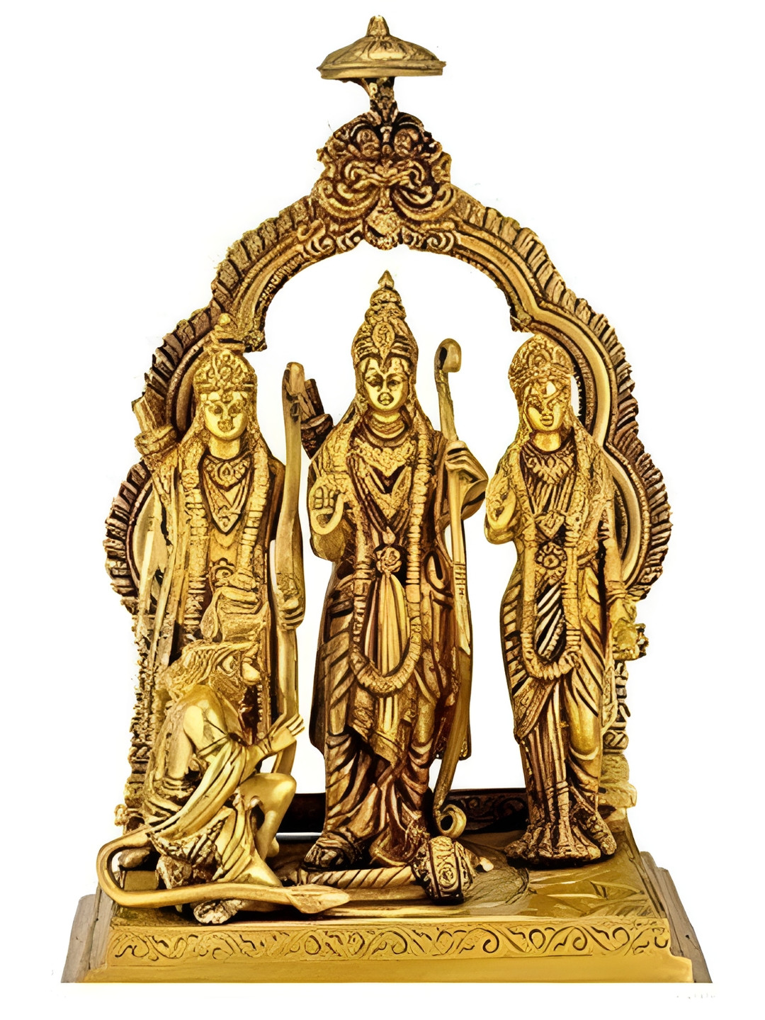 Navyaksh Shri Ram Darbar with Hanuman Ji Gold Metal Metallic Prayer Room Small Showpiece - 3.1 Inches