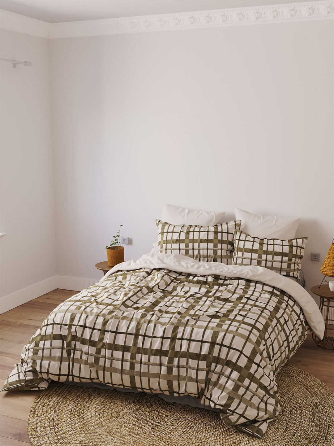 LABHAM Easyliving Grey Geometric Pure Cotton 180 TC King Fine Bedsheet with 2 Pillow Covers-108 x 108 inches