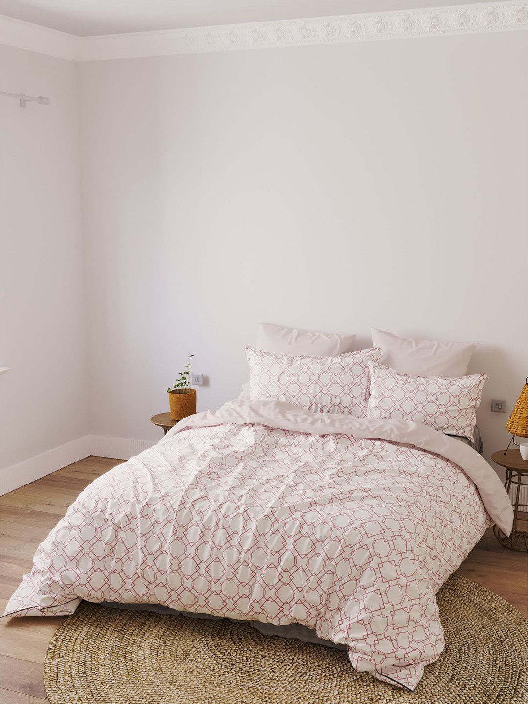 LABHAM Easyliving Peach Geometric Cotton 180 TC King Fine Bedsheet with 2 Pillow Covers-108 x 108 inches