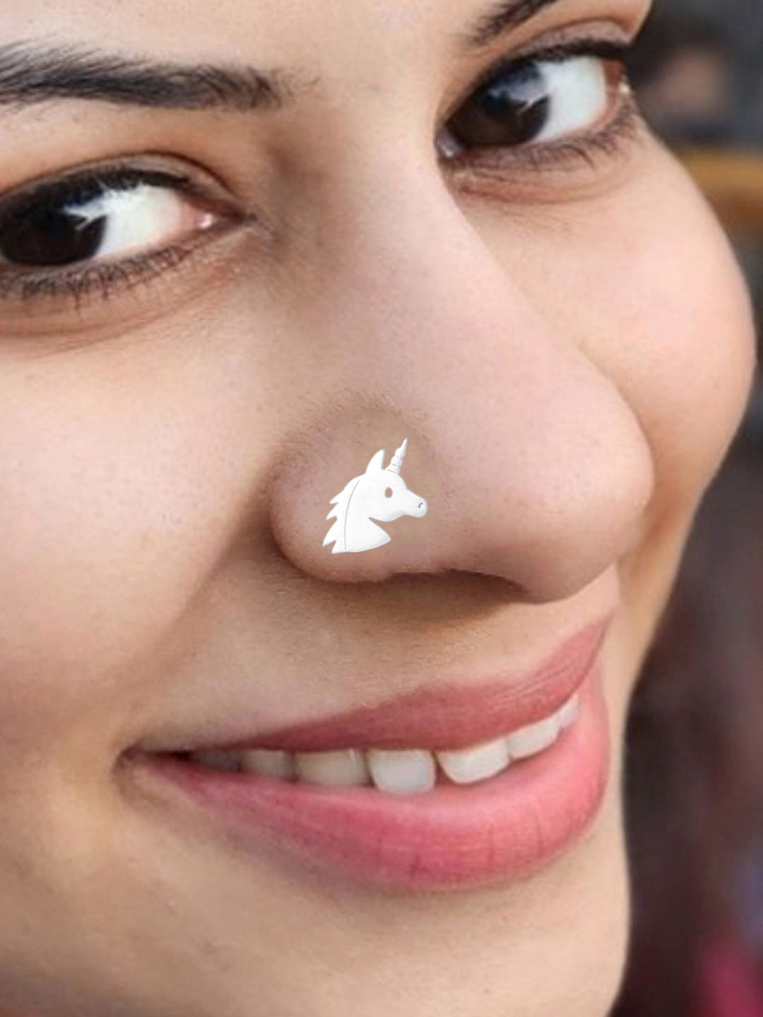 Sangria 925 Sterling Silver Minimal Wire Unicorn Stud Piercing NosePin