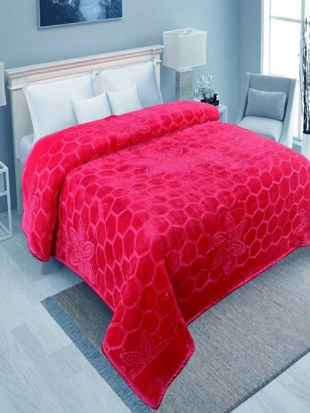 CHICERY Pink Floral Mink Heavy Winter 200 GSM Single Bed Blanket